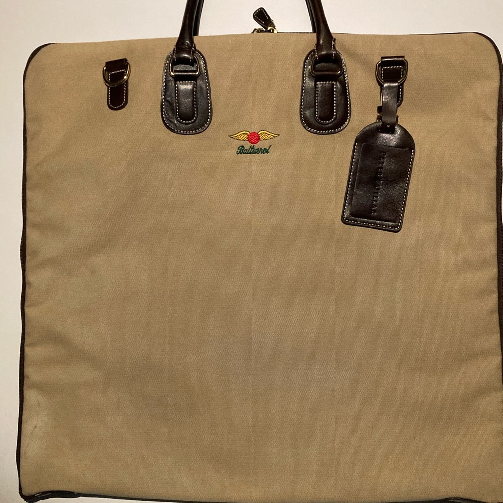 Peter Millar Tan Canvas and Leather Garment Bag